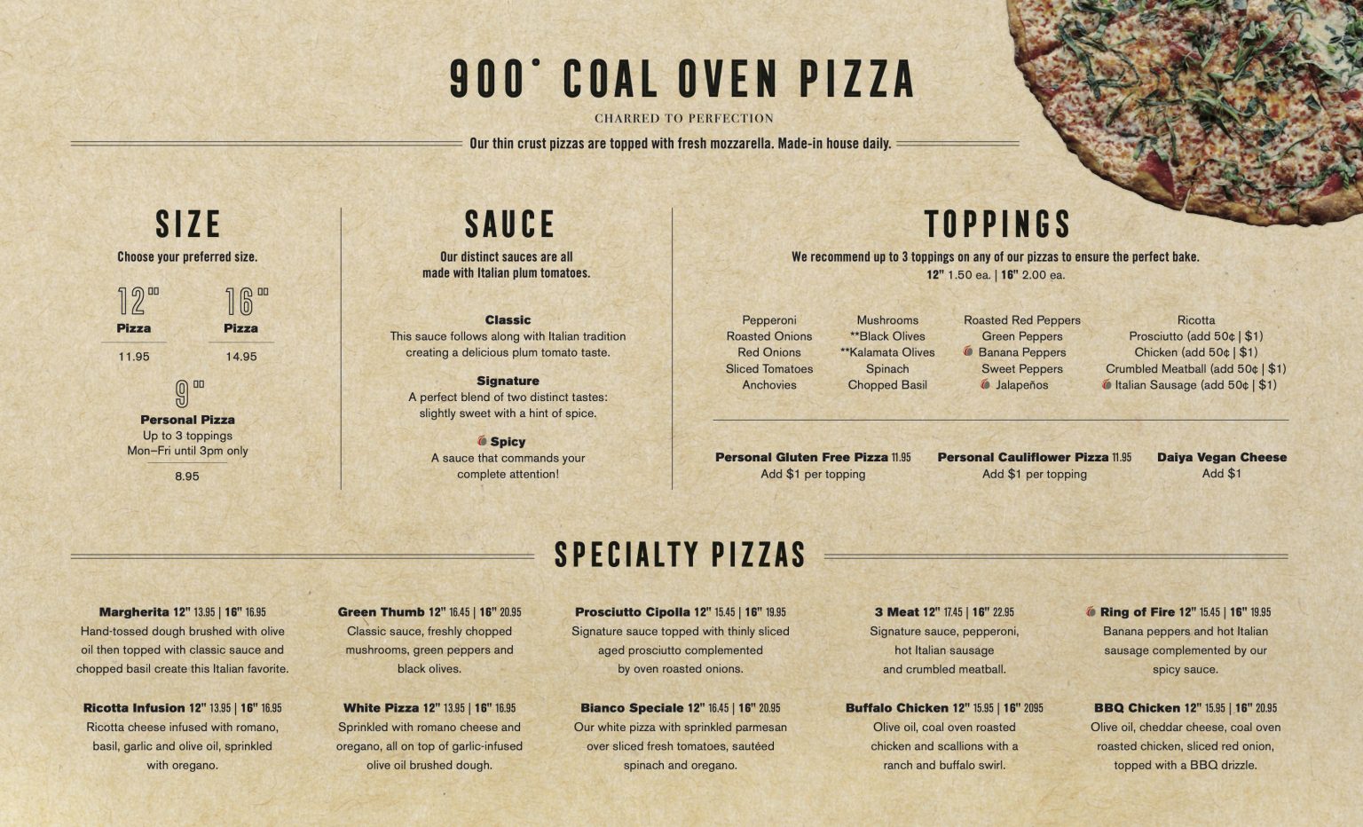 Menu | Coal Fire Pizza